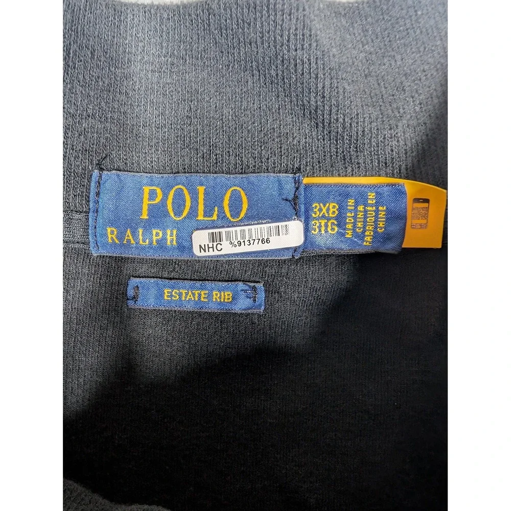 Polo Ralph Lauren Sweatshirt Mens Big 3X Black Estate Rib Quarter Zip Mock Neck
